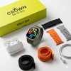 Crown MR 70 Ultra 10-in-1 Smart Watch Bundle – Premium Edition with 7 Interchangeable Straps, AirPods Pro, and Wireless Charger