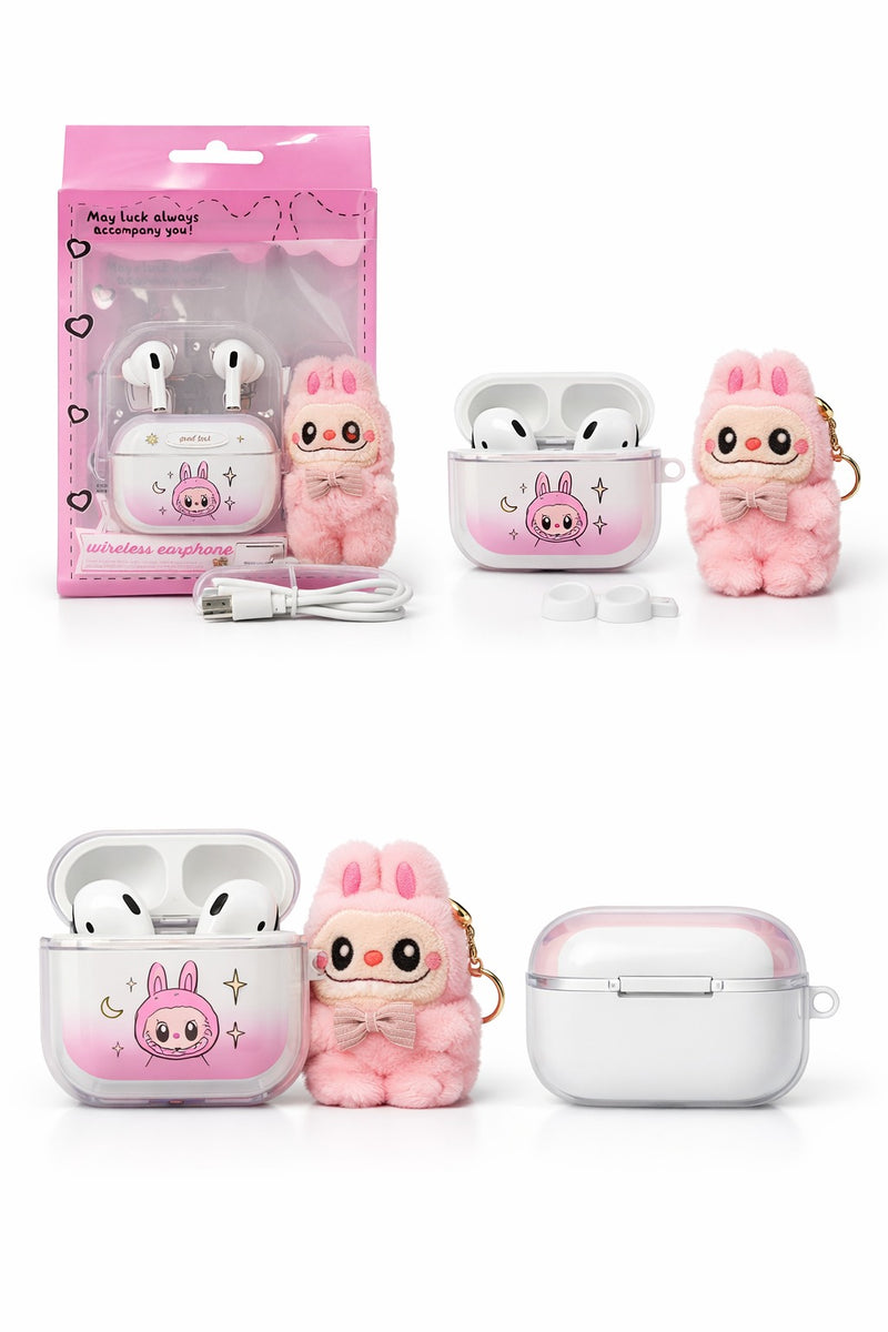 Premium Kawaii Wireless Earbuds Gift Set – Cute Pink TWS Bluetooth Headphones with Plush Bunny Case & Accessories